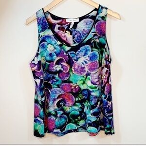 Sandro Bright Orchid Floral Print Silk Shell